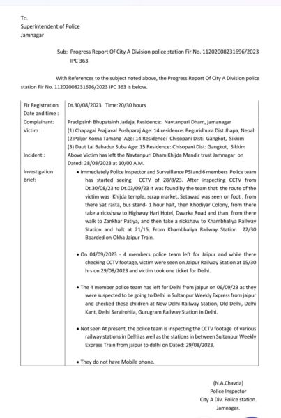 In regard to missing children from Sikkim, Jacob Khaling the political secretary to CM puts forward the press release which reads as :