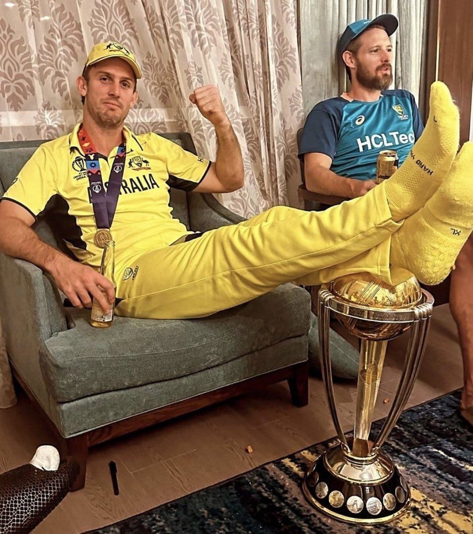Reactions Pour Mitchell Marsh Resting Both Legs Atop World Cup Trophy