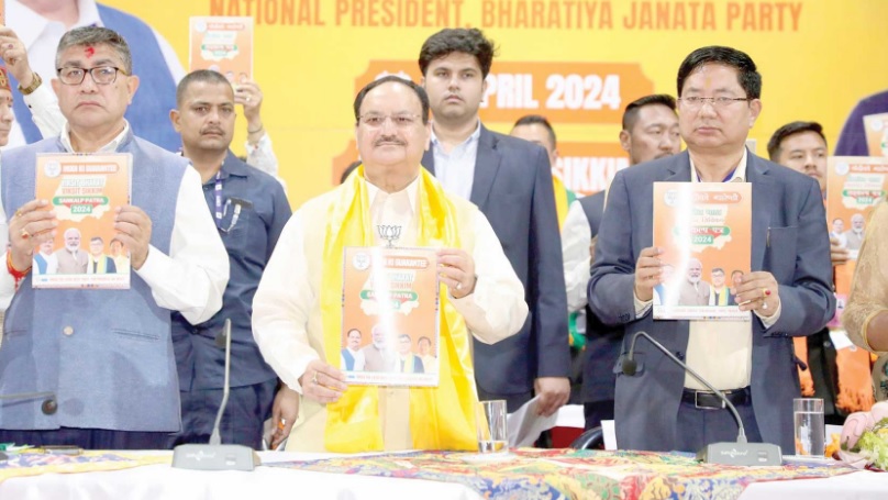 JP Nadda Released Sikkim Election Manifesto , Promises Safeguard of Sikkimese