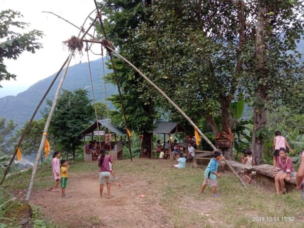 Dashain Children Playing Traditional Swing 'Lingay Ping'