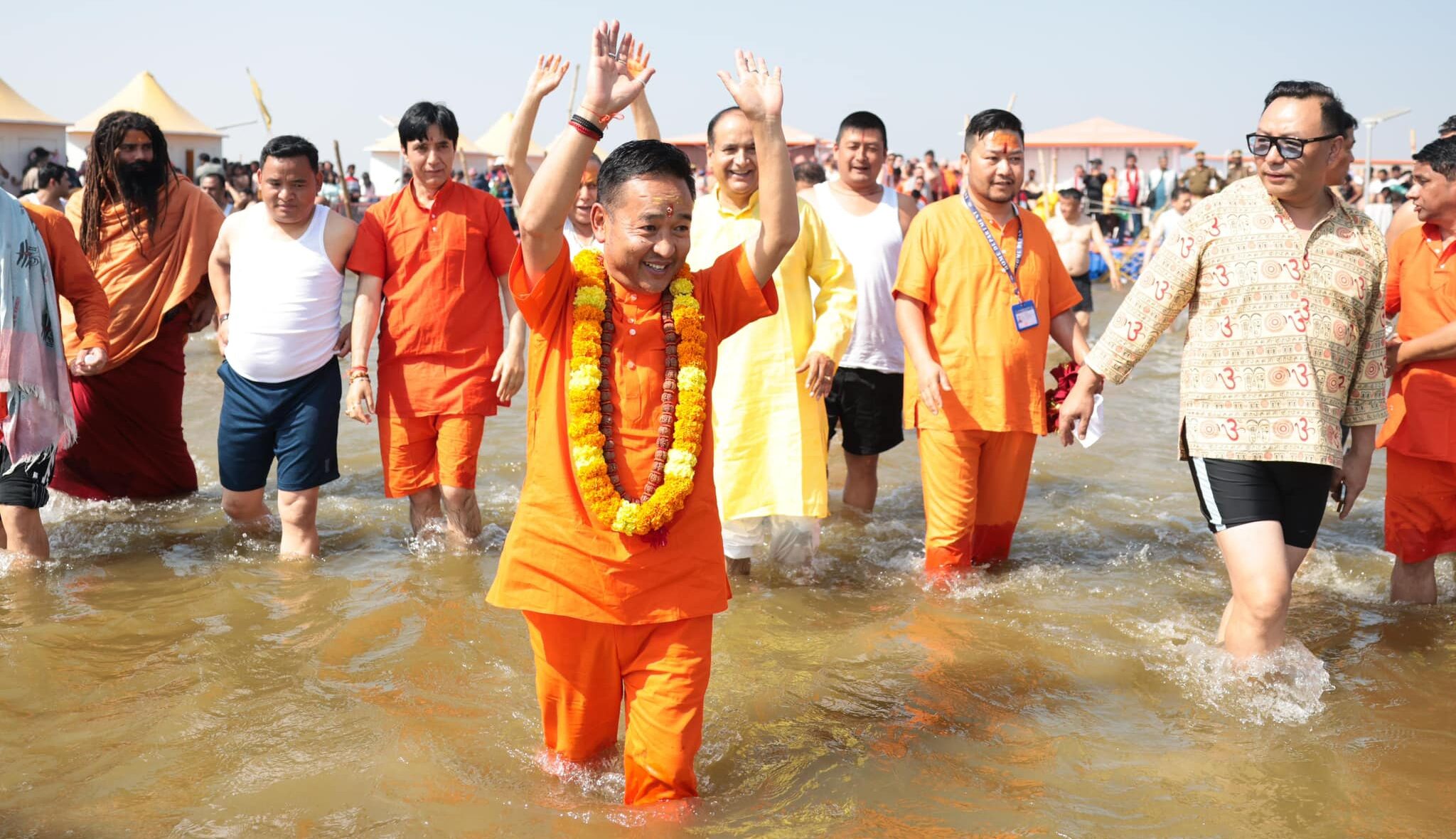 CM takes holy dip at Triveni Sangam in Prayagraj UP