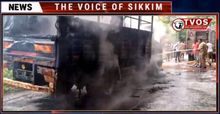 Truck with Sikkim Registration Catches Fire Near SNT Jhora on NH10