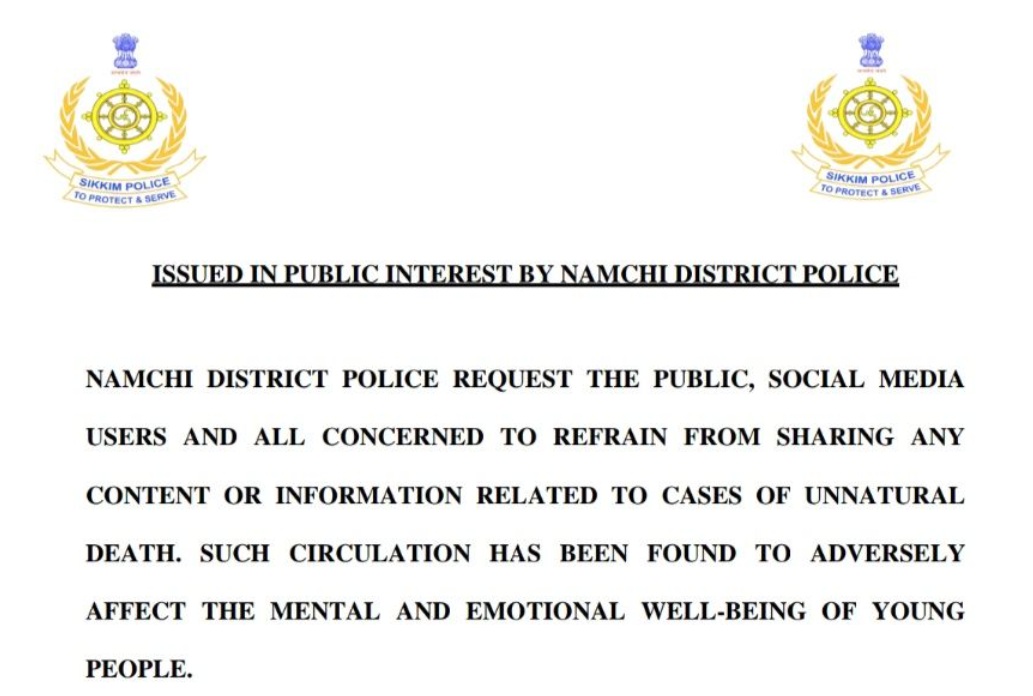 Sikkim Police Directs Media To Refrain From Reporting Unnatural Deaths