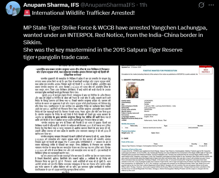 Major Breakthrough as INTERPOL-Wanted Wildlife Trafficker is Apprehended in Sikkim