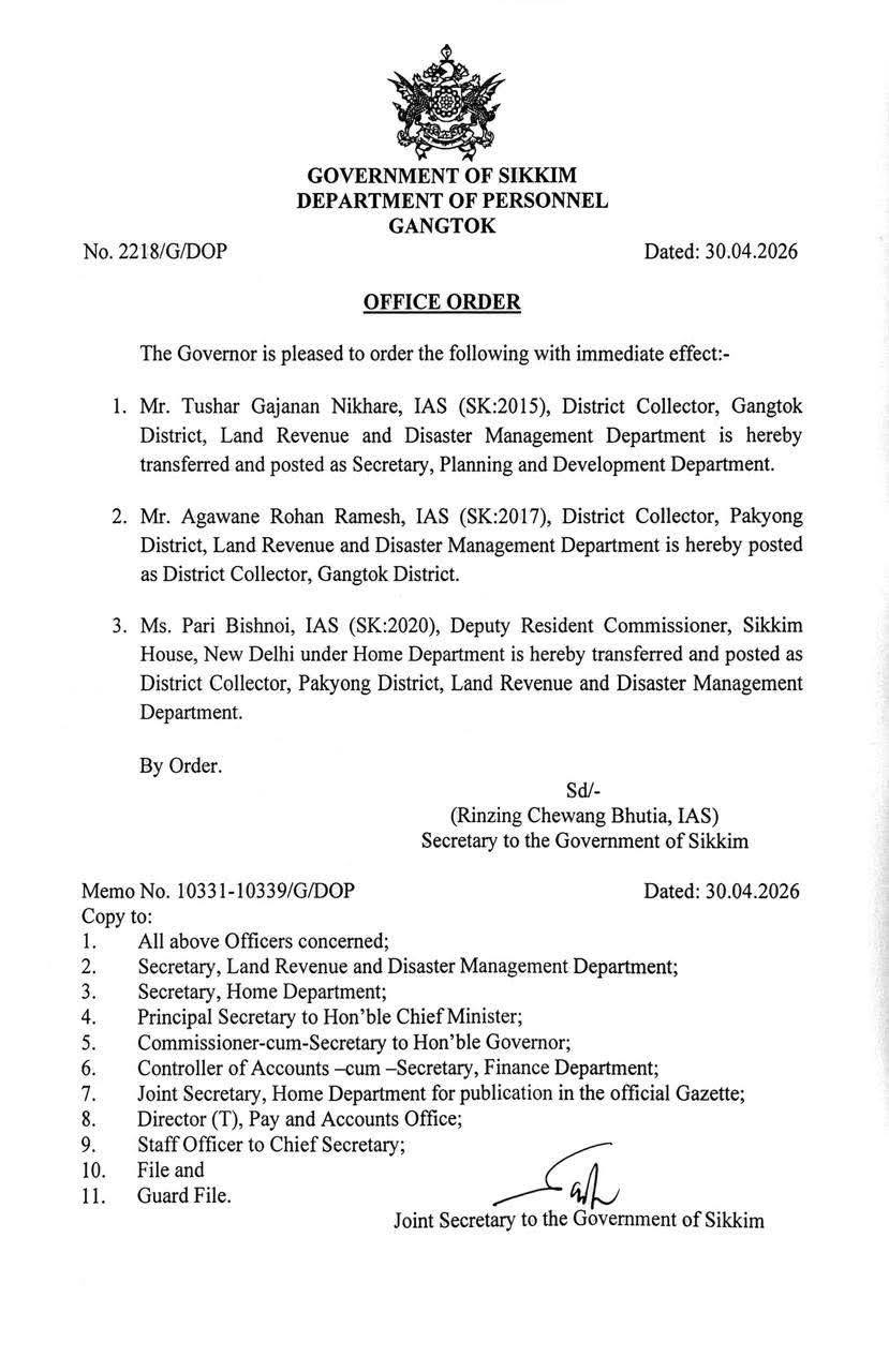 Order Of DC Appointment and Transfer